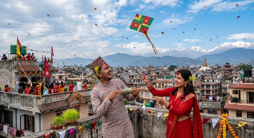 playing kites in Dashain Wishes in Nepali