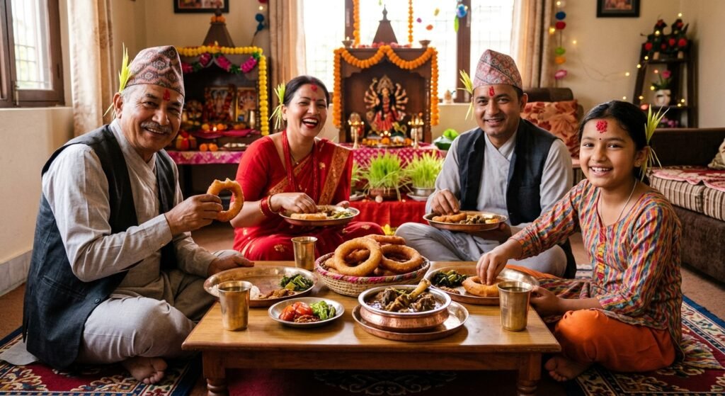 eating sailroti in Dashain Wishes in Nepali