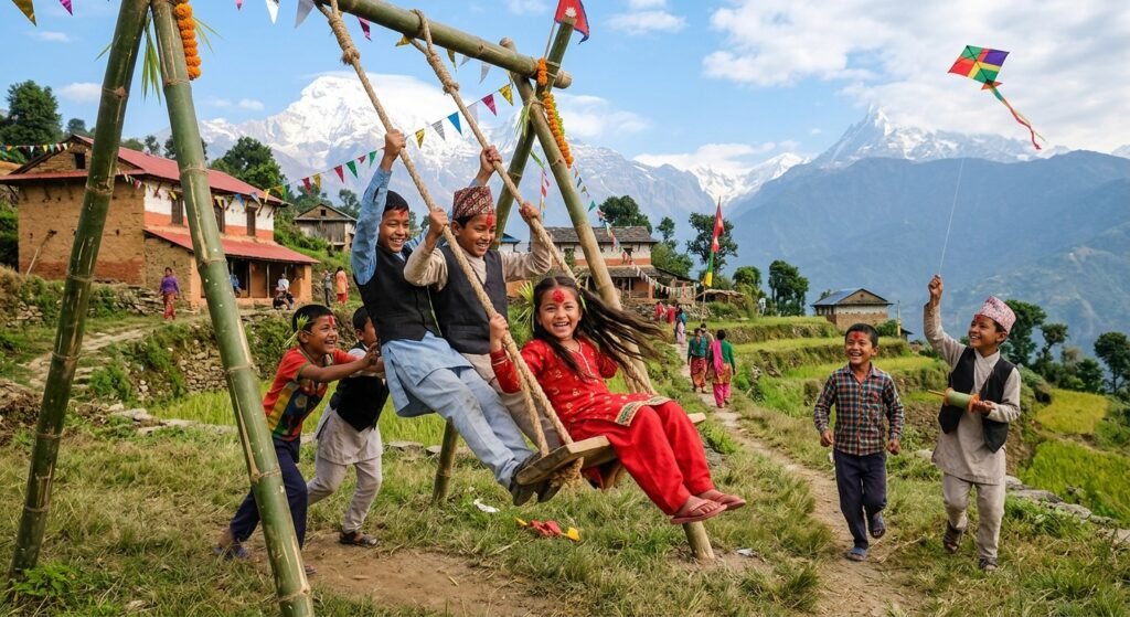 kids playing in dashain Wishes in Nepali