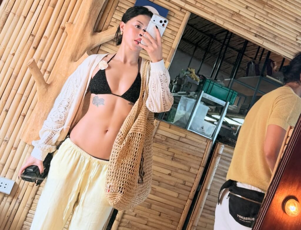 Samragyee taking selfie in bikini in thailand