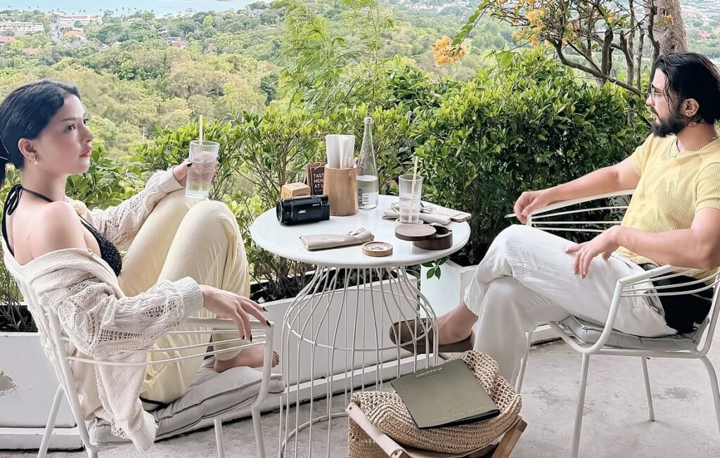 Samragyee and Bishal eating breakfast in thailand