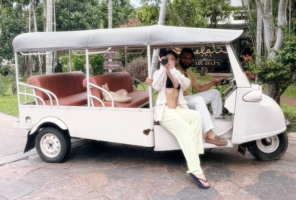 black bikini pics of Samragyee sitting in motor