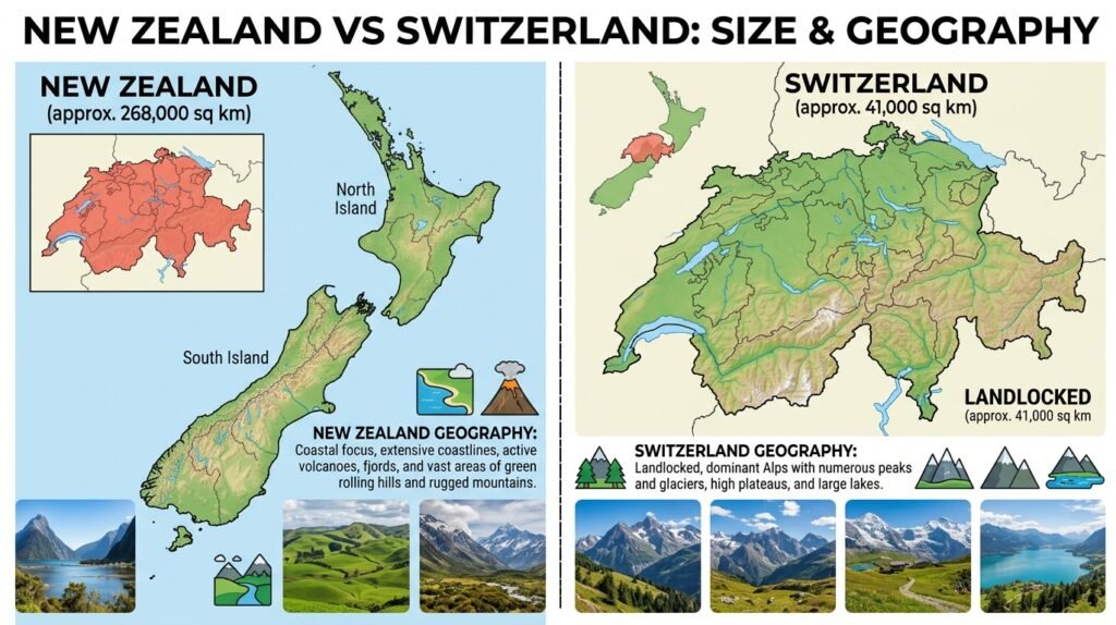 New zealaland geography vs Switzerland geography