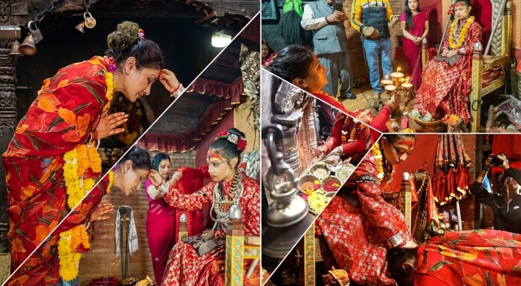 Princess Himani Rajya Laxmi receiving tika from Goddess kumari