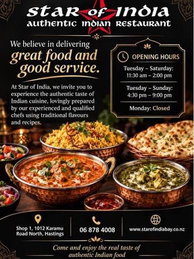 Star of India Taradal, Hasting- best food menu in Napier