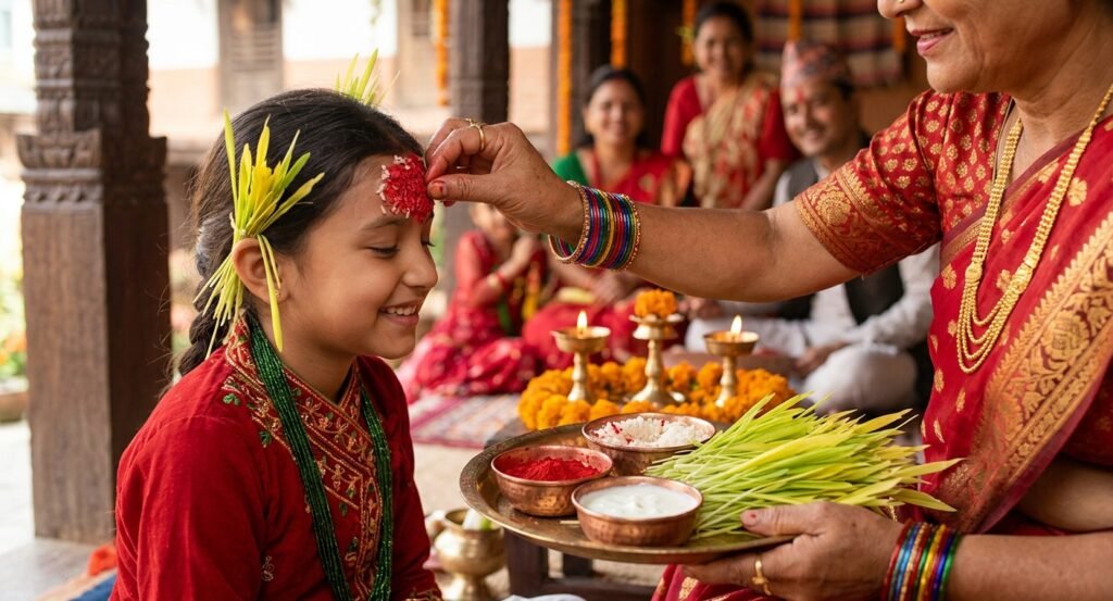 Tika and Jamara -Dashain festival in Nepal