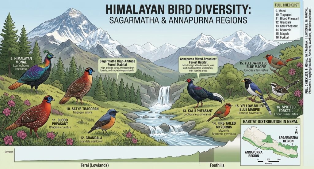 bird watching area Sagarmatha and Annapurna region