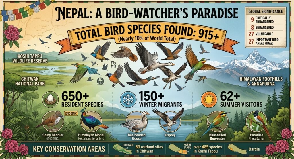 how many bird species are found in Nepal?